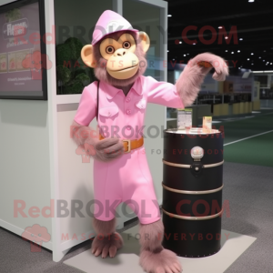 Pink Chimpanzee mascot costume character dressed with a Cocktail Dress and Briefcases