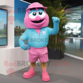 Cyan Pink mascot costume character dressed with a Bermuda Shorts and Ties