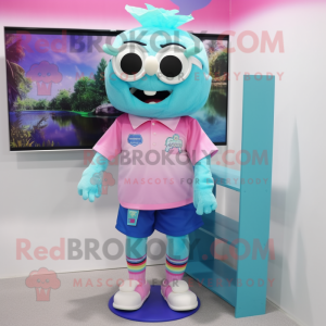 Cyan Pink mascotte kostuum...