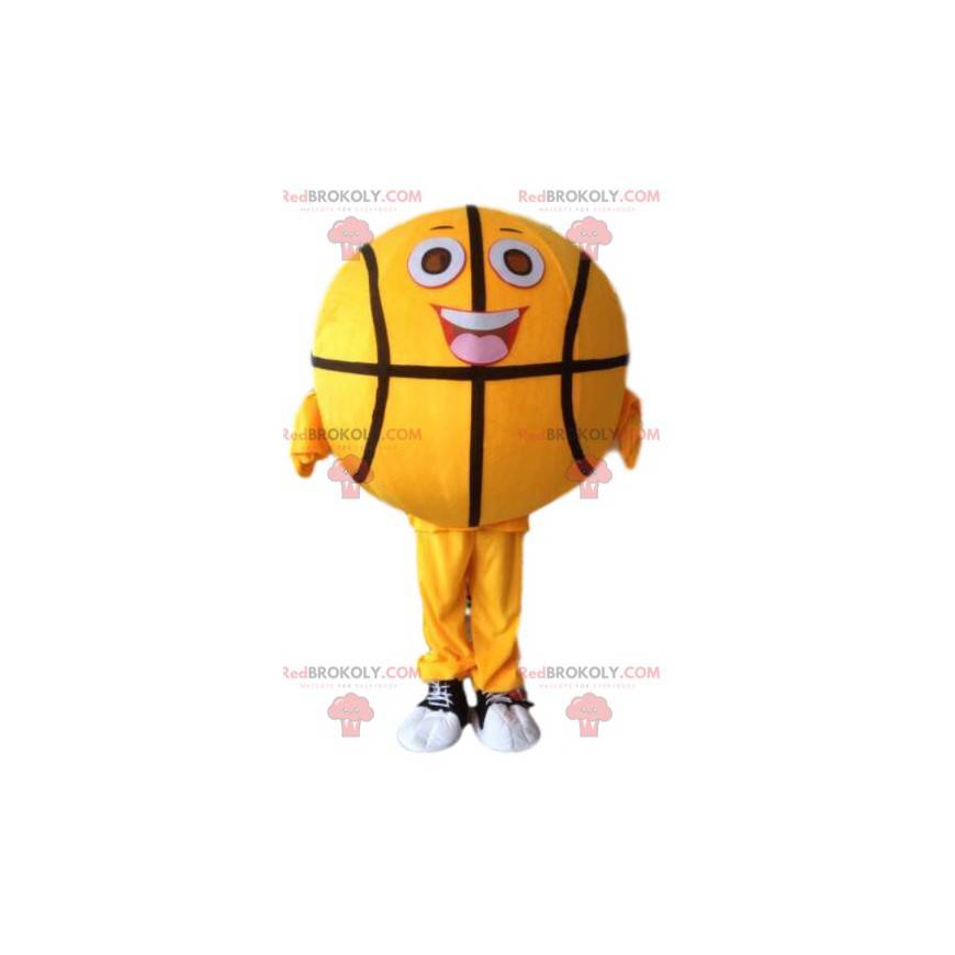 Mascotte de ballon de basket jaune, costume de balle -