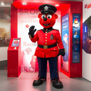 Red Police Officer mascot costume character dressed with a Tuxedo and Anklets