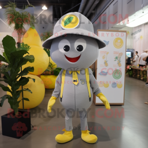 Gray Lemon mascot costume character dressed with a Romper and Hats
