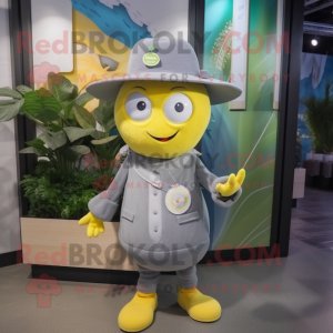 Gray Lemon mascot costume character dressed with a Romper and Hats