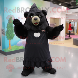 Black Sloth Bear mascot costume character dressed with a A-Line Dress and Caps