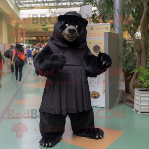 Black Sloth Bear mascot costume character dressed with a A-Line Dress and Caps