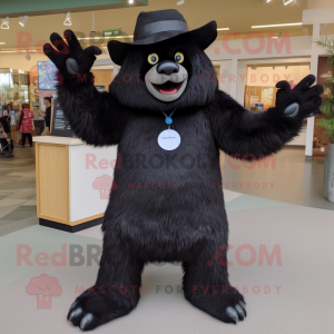 Black Sloth Bear mascot costume character dressed with a A-Line Dress and Caps