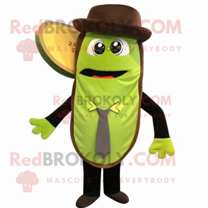 Olive Tacos mascot costume character dressed with a Suit Jacket and Beanies