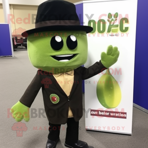 Olive Tacos mascot costume character dressed with a Suit Jacket and Beanies