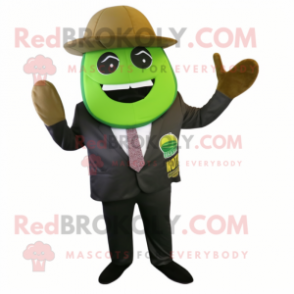 Olive Tacos mascot costume character dressed with a Suit Jacket and Beanies