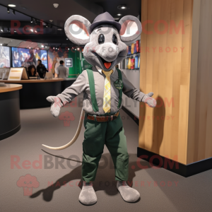 Olive Mouse mascot costume character dressed with a Skinny Jeans and Tie pins