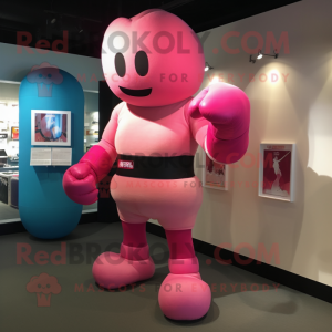 Pink Boxing Glove mascot costume character dressed with a Tank Top and Keychains