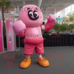 Pink Boxing Glove mascot costume character dressed with a Tank Top and Keychains