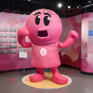 Pink Boxing Glove mascot costume character dressed with a Tank Top and Keychains