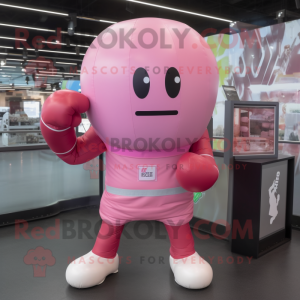 Pink Boxing Glove mascot costume character dressed with a Tank Top and Keychains