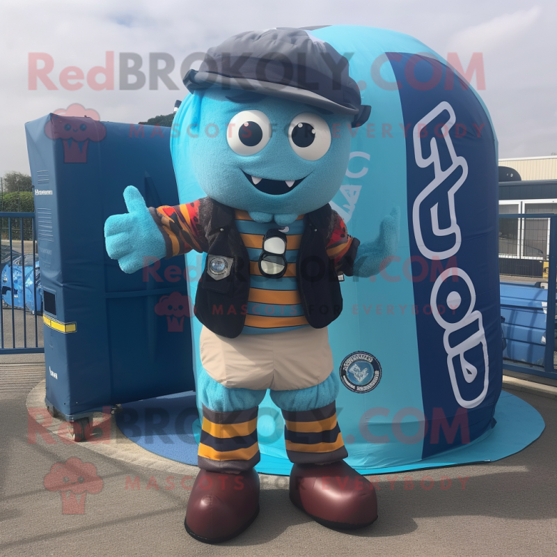Cyan Guinness mascot costume character dressed with a Cargo Shorts and Scarf clips Cyan Guinness mascot costume character dressed with a Cargo Shorts and Scarf clips