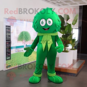Forest Green Green Bean mascot costume character dressed with a Culottes and Keychains