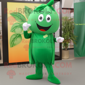 Forest Green Green Bean mascot costume character dressed with a Culottes and Keychains