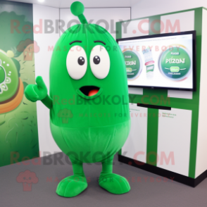 Forest Green Green Bean mascot costume character dressed with a Culottes and Keychains