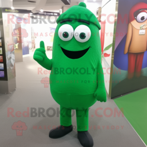 Forest Green Green Bean mascot costume character dressed with a Culottes and Keychains