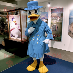 Blue Duck mascot costume character dressed with a Dress Shirt and Berets