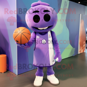 Lavender Basketball Ball mascot costume character dressed with a Jumpsuit and Mittens