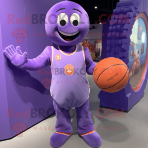 Lavender Basketball Ball mascot costume character dressed with a Jumpsuit and Mittens