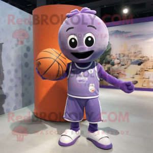 Lavender Basketball Ball mascot costume character dressed with a Jumpsuit and Mittens