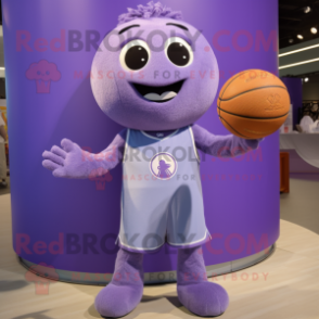 Lavender Basketball Ball mascot costume character dressed with a Jumpsuit and Mittens