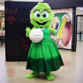 Forest Green Volleyball Ball mascot costume character dressed with a Ball Gown and Foot pads