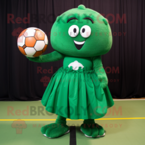 Forest Green Volleyball Ball mascot costume character dressed with a Ball Gown and Foot pads