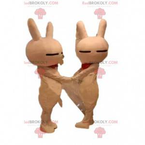 2 mascotes de coelhos laranja, fantasias de coelho, dupla de