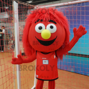 Red Volleyball Net mascot costume character dressed with a Chinos and Hair clips