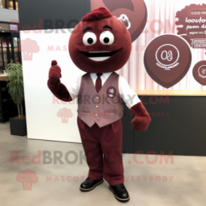 Maroon Meatballs mascot costume character dressed with a Oxford Shirt and Pocket squares