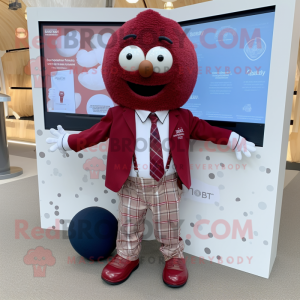 Maroon Meatballs mascot costume character dressed with a Oxford Shirt and Pocket squares