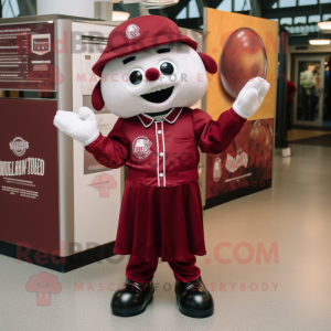 Maroon Meatballs mascot costume character dressed with a Oxford Shirt and Pocket squares