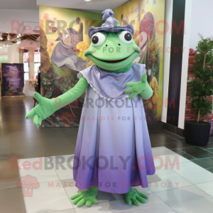 Gray Frog mascot costume character dressed with a Empire Waist Dress and Scarf clips