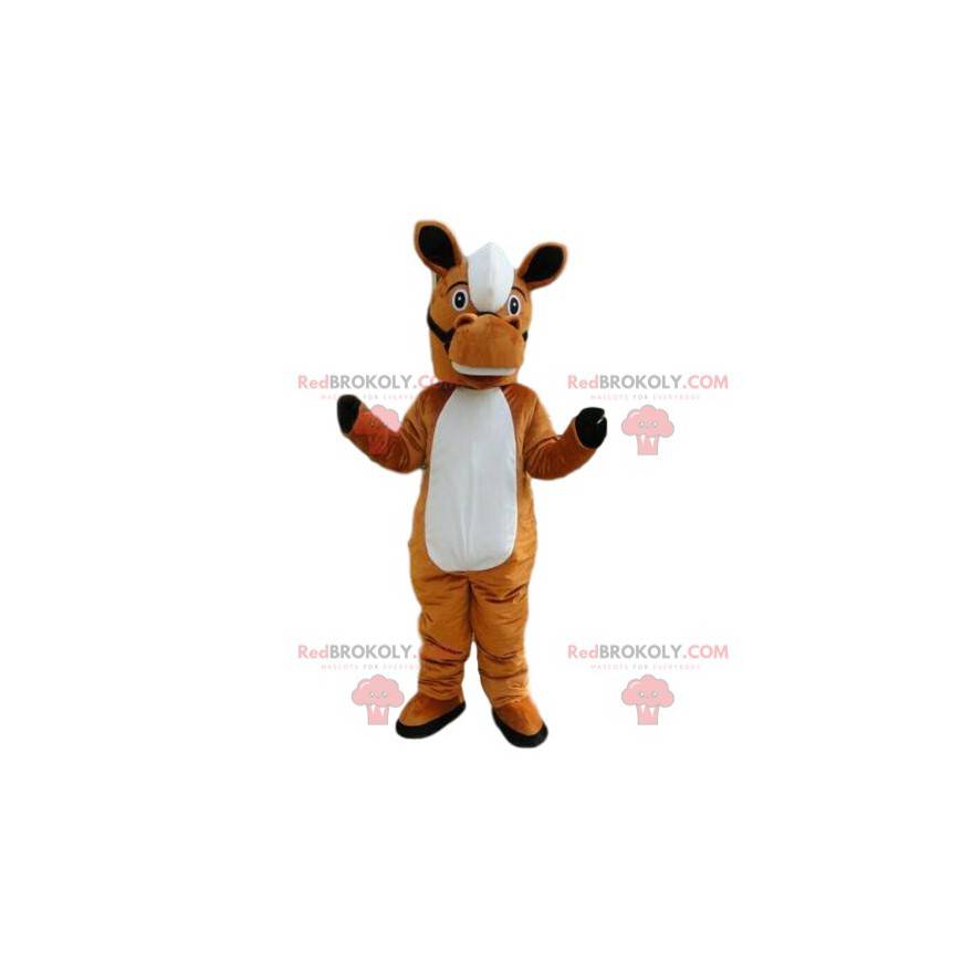 Braunes und weißes Pferdemaskottchen, Reitkostüm - Braunes und weißes Pferdemaskottchen, Reitkostüm -