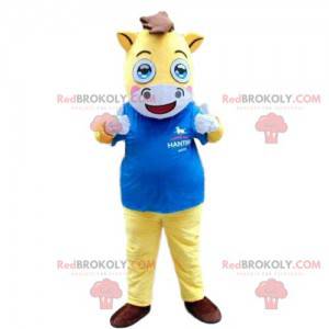 Geel en wit paard mascotte, rijkleding - Redbrokoly.com