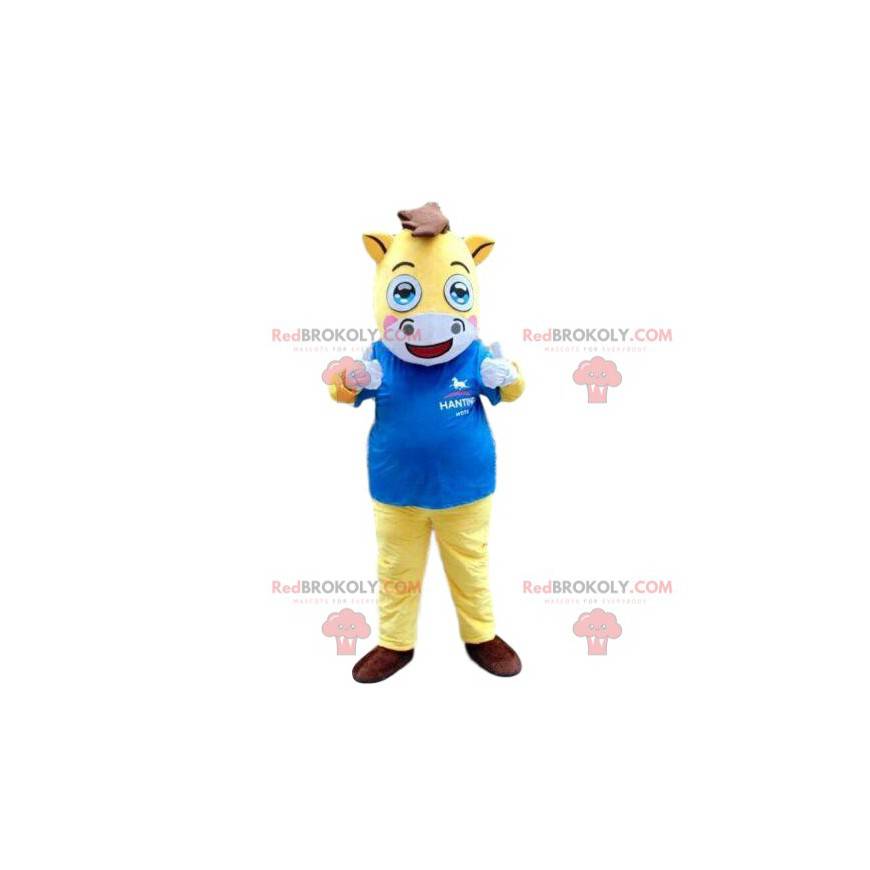 Gelbes und weißes Pferdemaskottchen, Reitkostüm - Redbrokoly.com Gelbes und weißes Pferdemaskottchen, Reitkostüm - Redbrokoly.com