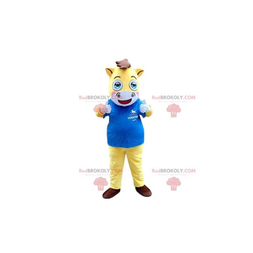 Maskot žluté a bílé koně, jezdecký kostým - Redbrokoly.com