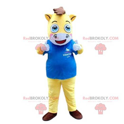 Gul och vit hästmaskot, riddräkt - Redbrokoly.com