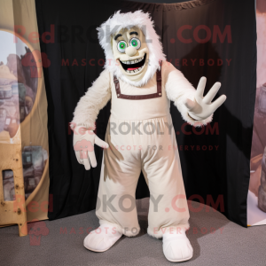 White Frankenstein'S Monster mascot costume character dressed with a Corduroy Pants and Gloves