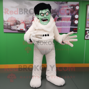 White Frankenstein'S Monster mascot costume character dressed with a Corduroy Pants and Gloves