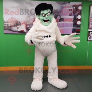 White Frankenstein'S Monster mascot costume character dressed with a Corduroy Pants and Gloves