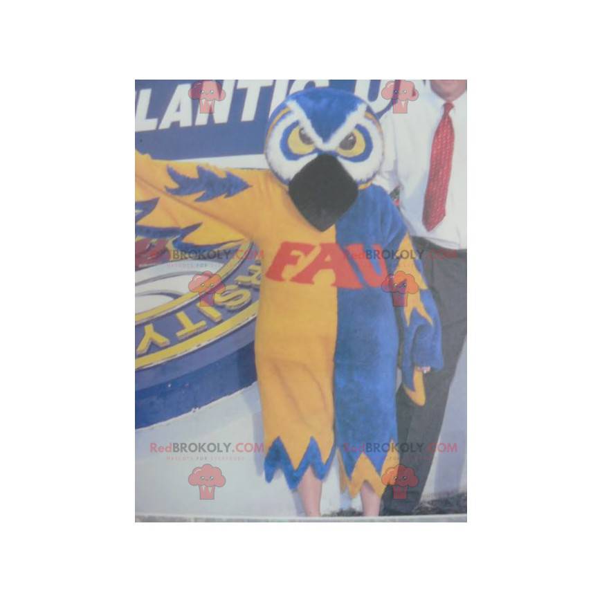 Mascotte de hibou bleu blanc et jaune - Redbrokoly.com