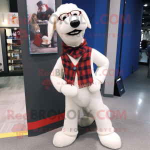 White Dog mascot costume character dressed with a Sweater and Pocket squares