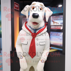 White Dog mascot costume character dressed with a Sweater and Pocket squares