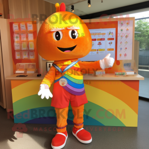 Orange Rainbow mascot costume character dressed with a Dress Shirt and Keychains