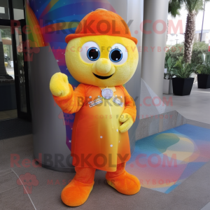 Orange Rainbow mascot costume character dressed with a Dress Shirt and Keychains