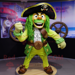 Lime Green Pirate mascot costume character dressed with a Swimwear and Rings